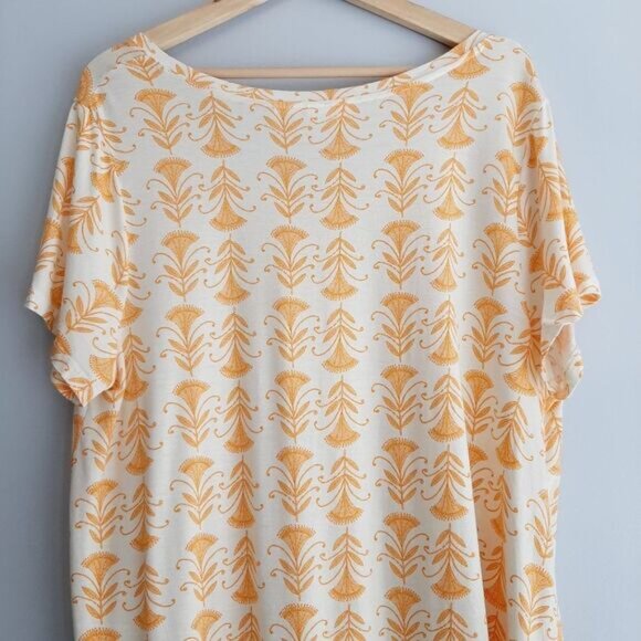 SIGRID OLSEN Floral Relaxed Fit Hi-Low V-Neck Tunic Top White & Yellow Sz 1X - Picture 7 of 10